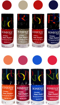 Bonjour Paris Matte Nail Polish Combo 2-7 Multicolor,(Pack of 8)