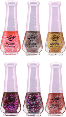 Lady Fashion Nail Polish 2512201626 Multicolor,(Pack of 6)
