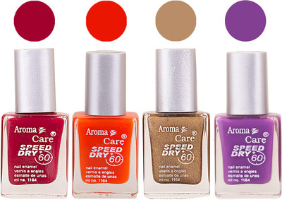 

Aroma Care Maroon Nail Polish Combo 2506201610 Maroon, Orange, Golden, Purple(Pack of 4)