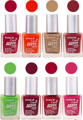 

Aroma Care Orange Matte Nail Polish Combo 0107201608 Maroon, Orange, Golden, Maroon, Green, Magenta, Light Orange, Red, Peach, Purple, Pink, Blue, Yellow, Black, Base Coat, Nude(Pack of 8)