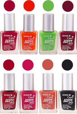 

Aroma Care Orange Matte Nail Polish Combo 01072016153 Maroon, Orange, Golden, Maroon, Green, Magenta, Light Orange, Red, Peach, Purple, Pink, Blue, Yellow, Black, Base Coat, Nude(Pack of 8)