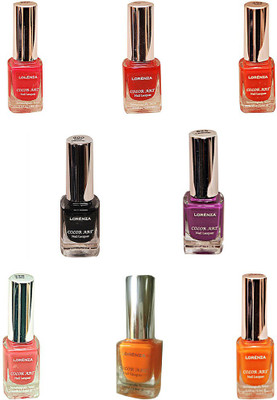 

Lorenza Combo Set-26 Nail Lacquer (Pack Of 8) Sunflower-262, Pretty-320, Sinful-360, OMG-404, Funky-438, Party Time-550, Lavender-625, Black Diamond-900(Pack of 8)