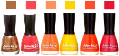Flipkart - Fashion Bar Long Stay Pack of 6 Unique Nail Polish Combo 328 Shimmer Brown,Brown,Peach,Yellow,orange, pink(Pack of 6)