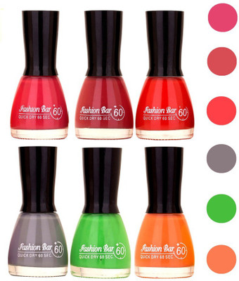 

Fashion Bar Quick Dry Nail Polish (Pack of 6)144 Multicolor,(Pack of 6)