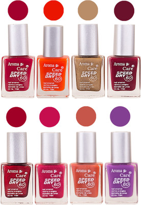 

Aroma Care Orange Matte Nail Polish Combo 0107201627 Maroon, Orange, Golden, Maroon, Green, Magenta, Light Orange, Red, Peach, Purple, Pink, Blue, Yellow, Black, Base Coat, Nude(Pack of 8)