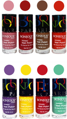 

Bonjour Paris Matte Nail Polish Combo 1-4 Multicolor,(Pack of 8)