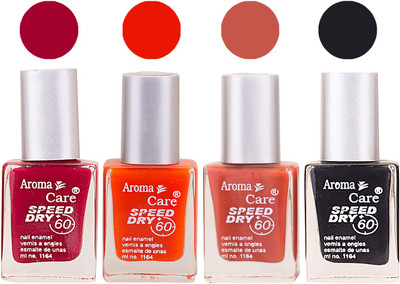 

Aroma Care Maroon Nail Polish Combo 2506201690 Maroon, Orange, Red, Black(Pack of 4)