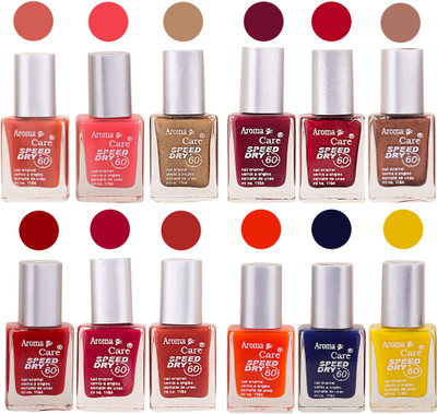 

Aroma Care Orange Nail Polish Combo 909201612 Orange, Pink, Golden, Maroon, Nude, Green, Red, Purple, Silver, Blue, Yellow, Magenta, Peach, Black(Pack of 12)