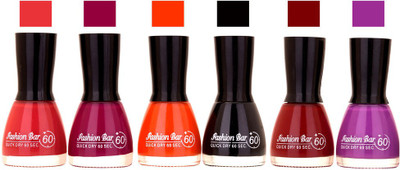 Fashion Bar Long Stay Pack of 6 Unique Nail Polish Combo 309 pink, purple,orange,Black,Cherry,Purple(Pack of 6)
