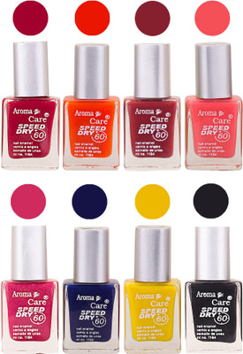 

Aroma Care Orange Matte Nail Polish Combo 01072016142 Maroon, Orange, Golden, Maroon, Green, Magenta, Light Orange, Red, Peach, Purple, Pink, Blue, Yellow, Black, Base Coat, Nude(Pack of 8)