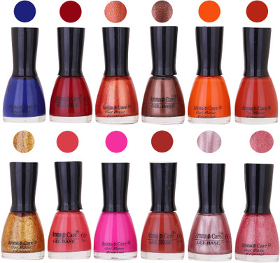 Aroma Care Wholesale Rate Nail Polish Combo Set of 12 Pcs ( Multicolor) 17 Blue, Deep Maroon, Sparkle Orange, Coffee, Orange, Light Red, Golden Sparkle, Peach, Neon Pink, Brown, Pink Glaiter, Maganta Glaiter(Pack of 12)