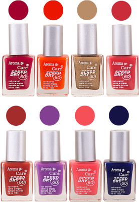 

Aroma Care Orange Matte Nail Polish Combo 0107201665 Maroon, Orange, Golden, Maroon, Green, Magenta, Light Orange, Red, Peach, Purple, Pink, Blue, Yellow, Black, Base Coat, Nude(Pack of 8)
