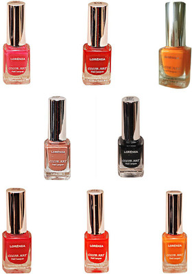 

Lorenza Combo Set-28 Nail Lacquer (Pack Of 8) Sunflower-262, Kiss Me-309, Pink Redefined-327, Funky-438, Las Veaas-472, Rrred-515, Brown-670, Black Diamond-900(Pack of 8)