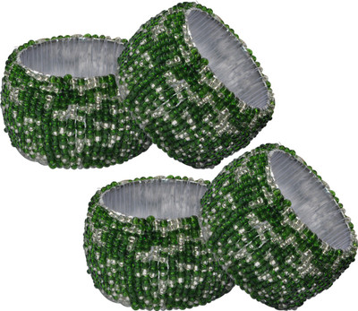 

DakshCraft AB141 Set of 4 Napkin Rings(Silver, Green)