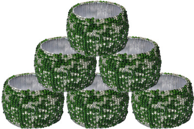 

DakshCraft AB142 Set of 6 Napkin Rings(Silver, Green)
