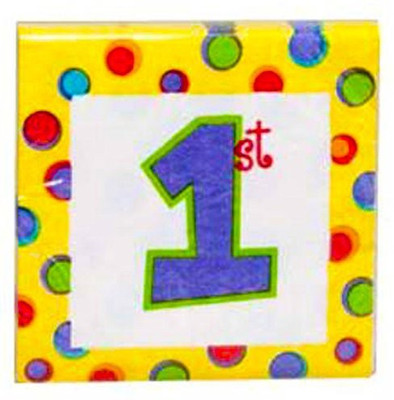

Creative Converting 1st First Birthday Beverage Napkin Yellow, Blue Napkins(18 Sheets)