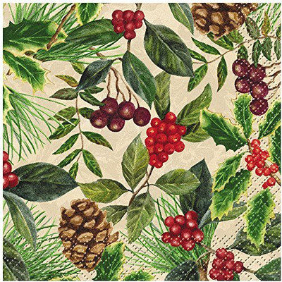 

Unique Festive Holly Holiday Beverage Napkins Multicolor Napkins(24 Sheets)