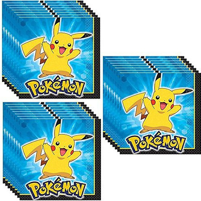 

Amscan Pokemon Pikachu and Friends Party Beverage Napkins Blue Napkins(3 Sheets)