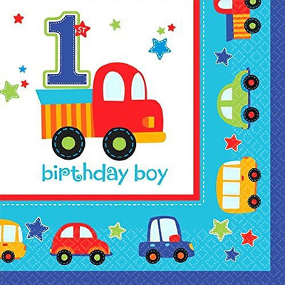 

Amscan All Aboard Boy 1st Birthday Beverage Napkins Multicolor Napkins(2 Sheets)