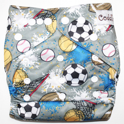 

Coddle Pocket Cloth Diaper plus a Microfiber Insert- Footballs, Multicolor