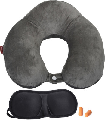 

Lifestyle-You Imported Memory Foam with elevated headrest Neck Pillow & Eye Shade(Grey)