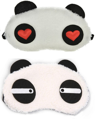 

Jonty Straight Red Heart Panda Travel Sleep Cover Blindfold (Pack of 2) Eye Shade(White)