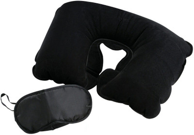

IBS U Shaped Comfortable Travel Inflatable Air Sleeping Foam Cervical Pain Relief Supporter Eyecap Cloth Memory Neck Pillow(Black)