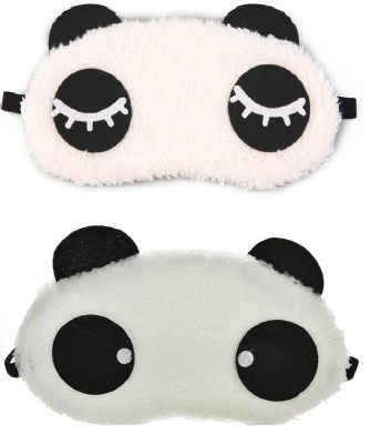 Jonty Eyelashes Round Panda Travel Sleep Cover Blindfold (Pack of 2) Eye Shade(White)