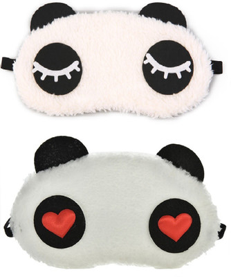 

Jonty Eyelashes Red Heart Panda Travel Sleep Cover Blindfold (Pack of 2) Eye Shade(White)