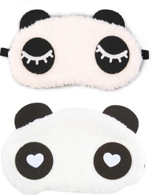 Jonty WH Eyelashes Panda Travel Sleep Cover Blindfold (Pack of 2) Eye Shade(White)