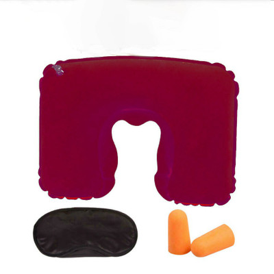 

ShoppingKiSite [Travel Must-have] 3 in 1 Handy Travel Kit, Inflatable Neck Pillow for Sleeping & Rest + Comfortable Eye Mask + Soft Noise-Blocking Earplugs, Great for Long Journey on Plane, Train Neck Pillow & Eye Shade(Maroon)