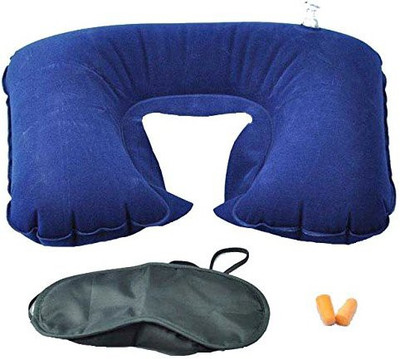 

Evana 3 In 1 Travel Set Air Inflatable Cushion, For Hiking, Outdoors, Flights Neck Pillow & Eye Shade(Blue)