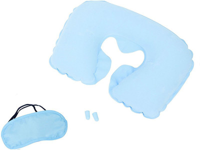 

Shrih 3 in 1 Air Travel Kit Ear Plug Neck Pillow & Eye Shade(Blue)