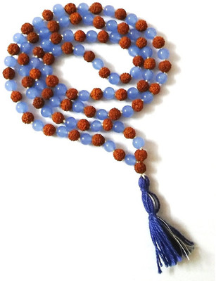 

Malabar Gems Rudraksha with Blue Onyx Mala 108+1 Beads Lab Certified Onyx Stone Necklace