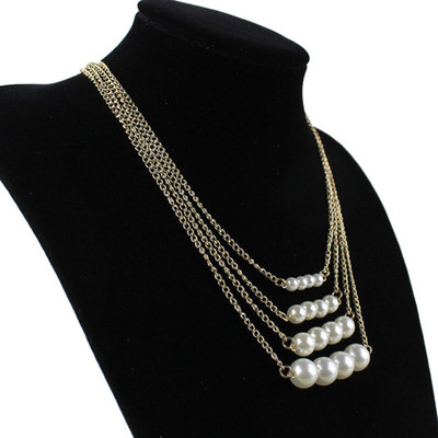 

SENECIO™ American Style Four Layer Multi Strand Imitation Pearl Bead Gold-plated Plated Alloy Necklace