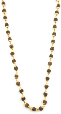 Khushal Natural & Energized Punch Mukhi Rudraksha Rosary Gold Plated Cap Chain/ Mala (50-51 Beads, Bead Size: 5-6 mm ,26 inch) Wood Necklace Beads Gold-plated Plated Alloy Chain