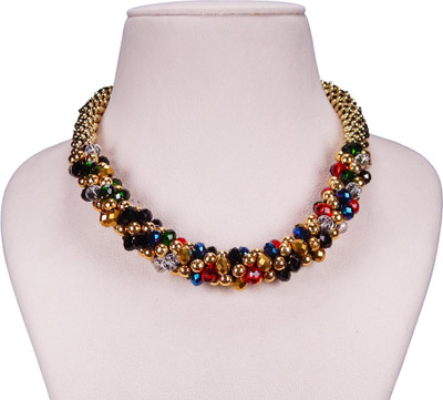 

FreshVibes Multi Color Stones Rope Necklace - Stylish Golden Statement Neck piece for Women Alloy Necklace