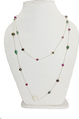 Manirathnum Emerald Ruby Sapphire Died Beads Long FN-334 Ruby Silver Plated Silver Necklace Set available at flipkart for Rs.1368