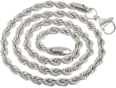 Men Style 5mm 14K White Silver Rope Design Necklaces (24 Inch Long) 800 Silver Plated Stainless Steel Chain