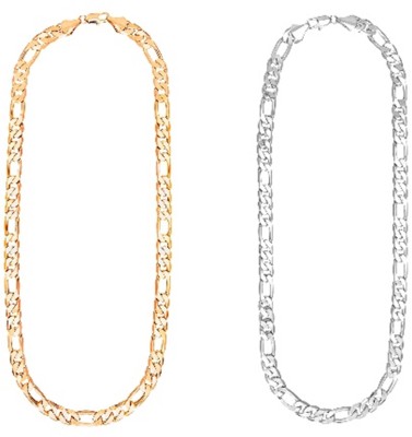 Shining Jewel 24K Gold & 925 Silver Figaro Chain Combo Gold-plated, Rhodium Plated Brass Chain