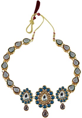 maya fashion Firozi Stone Stud-Gold Platted Brass Necklace Crystal Rhodium Plated Brass Necklace