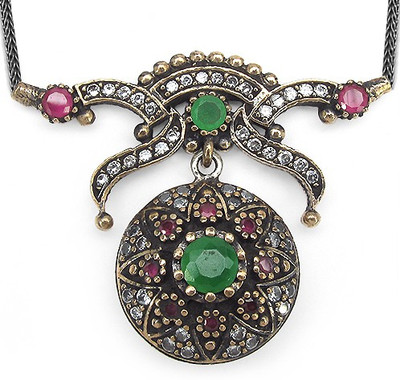 

Johareez 15.00 Grams Green Onyx & White Cubic Zircon Silver & Copper Black Rhodium Plated Turkish Necklace Onyx Rhodium Plated Copper Necklace