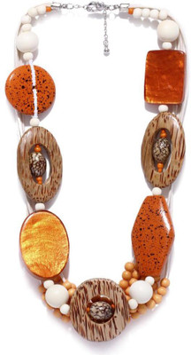 Blissdrizzle Orange Embellished Wood Necklace