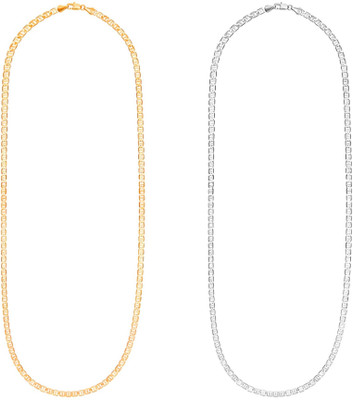 Shining Jewel 24K Gold & 925 Silver Mariner Chain Combo Gold-plated, Rhodium Plated Brass Chain
