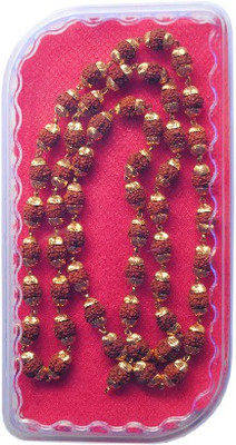 Pratima Natural 8mm Rudraksha Japa Mala with gold plated beads Beads Wood Chain
