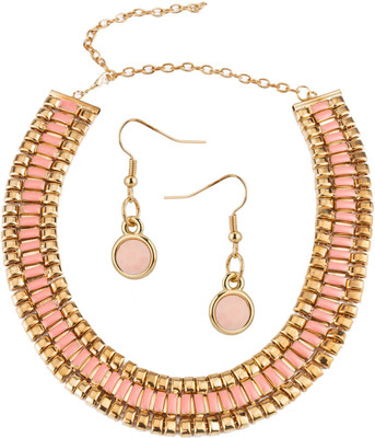 

FreshVibes Western Golden & Peach Elegant Necklace Set with Drop Earrings for Women with Adjustable Size Alloy Necklace Set