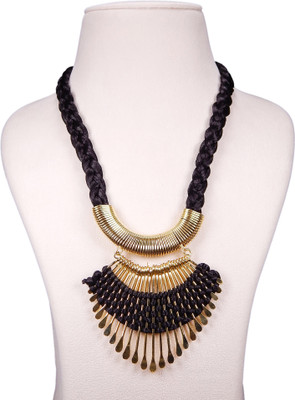 

FreshVibes Traditional Tribal Black & Golden Charms Pendant Silk Thread Rope Necklace for Women Alloy Necklace