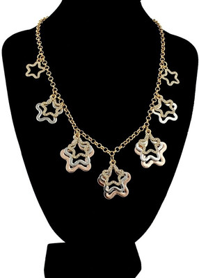 

WearYourFashion Three Shades of Stars Zircon Platinum, Gold-plated Plated Alloy Necklace