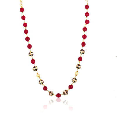 

Aaishwarya Single Line Red Bead Meenakari Crystal Alloy Necklace