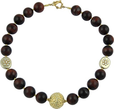 Pearlz Ocean Red Tiger's Eye Long Length Necklace Set for Girls & Women Tiger's Eye Gold-plated Plated Brass Necklace